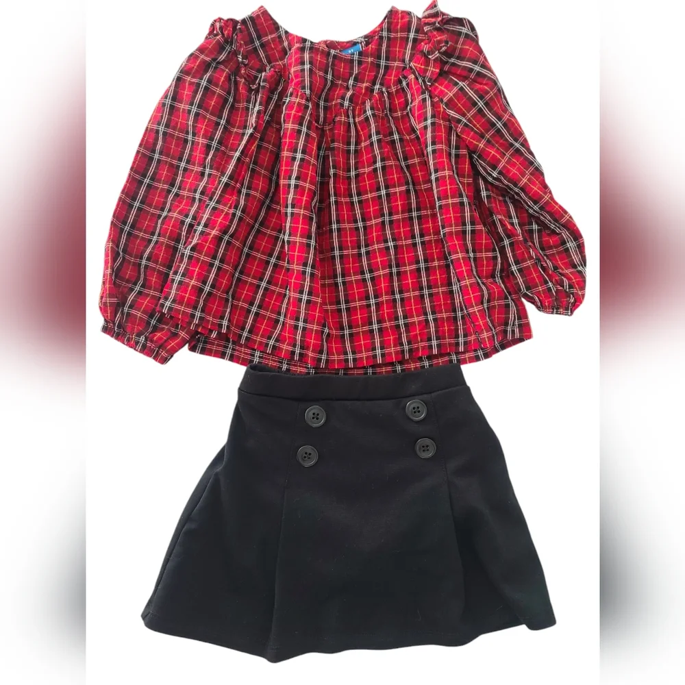 Old Navy Plaid Red Top The Children's Place Black Skirt Toddler Girls Size 3T